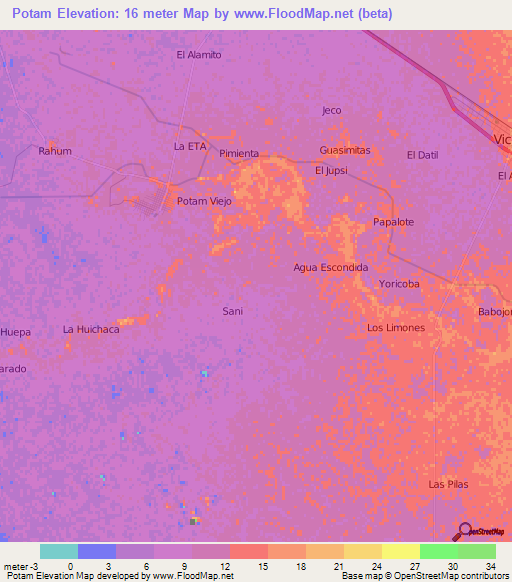 Potam,Mexico Elevation Map