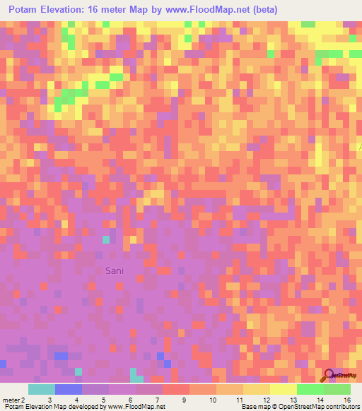 Potam,Mexico Elevation Map