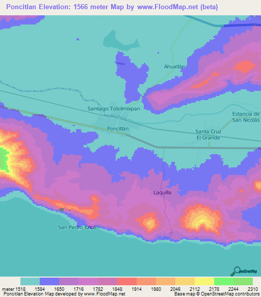 Poncitlan,Mexico Elevation Map