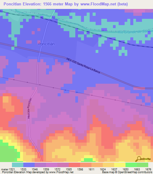 Poncitlan,Mexico Elevation Map