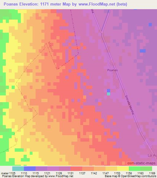 Poanas,Mexico Elevation Map