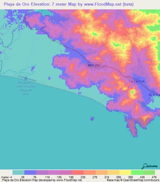 Playa de Oro,Mexico Elevation Map