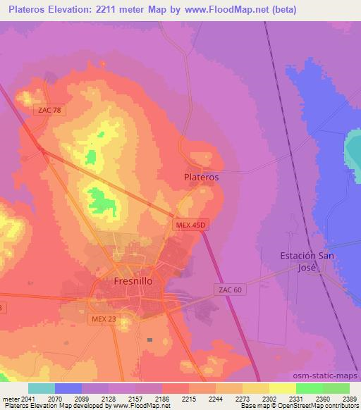 Plateros,Mexico Elevation Map