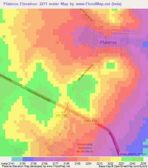 Plateros,Mexico Elevation Map