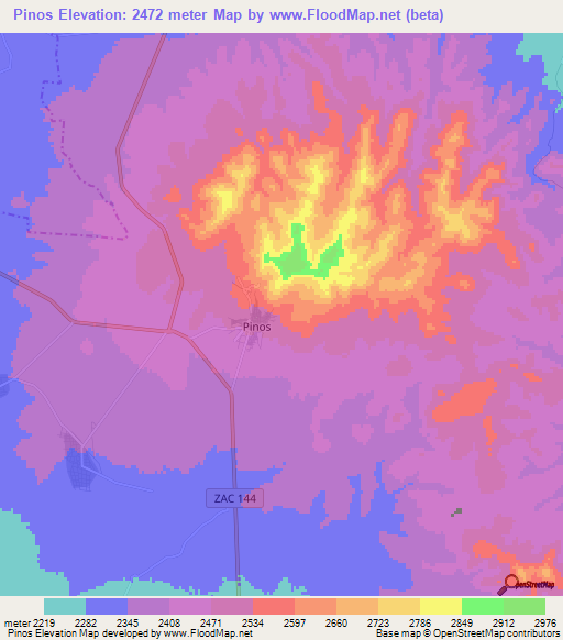 Pinos,Mexico Elevation Map