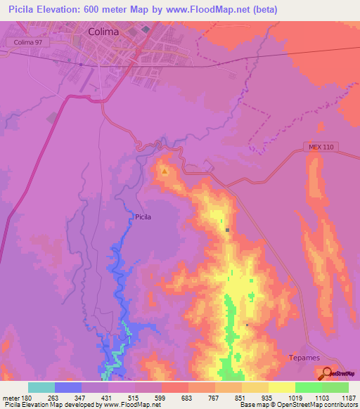 Picila,Mexico Elevation Map