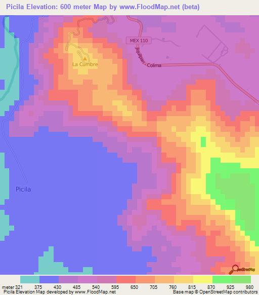 Picila,Mexico Elevation Map