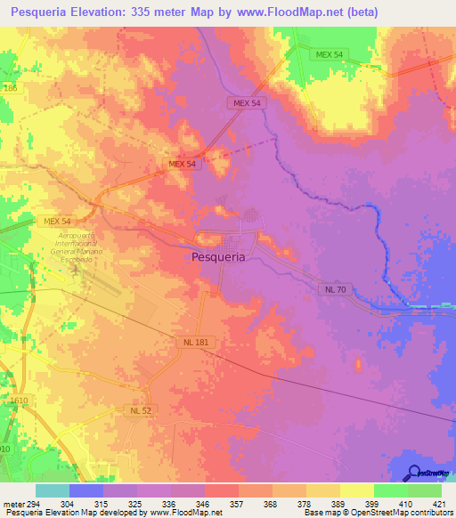 Pesqueria,Mexico Elevation Map