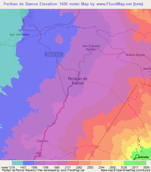 Periban de Ramos,Mexico Elevation Map