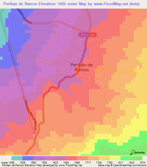 Periban de Ramos,Mexico Elevation Map