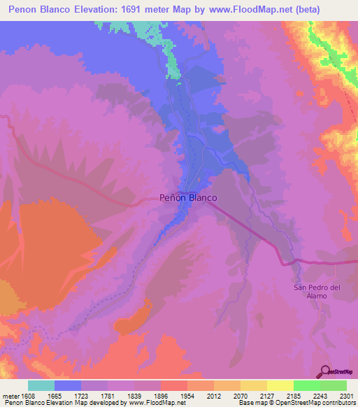 Penon Blanco,Mexico Elevation Map