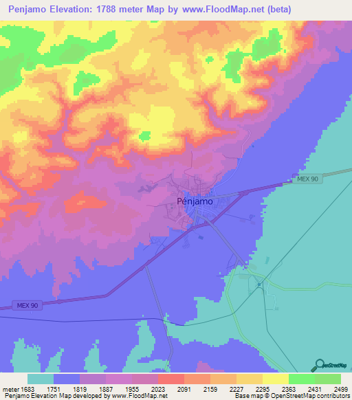 Penjamo,Mexico Elevation Map