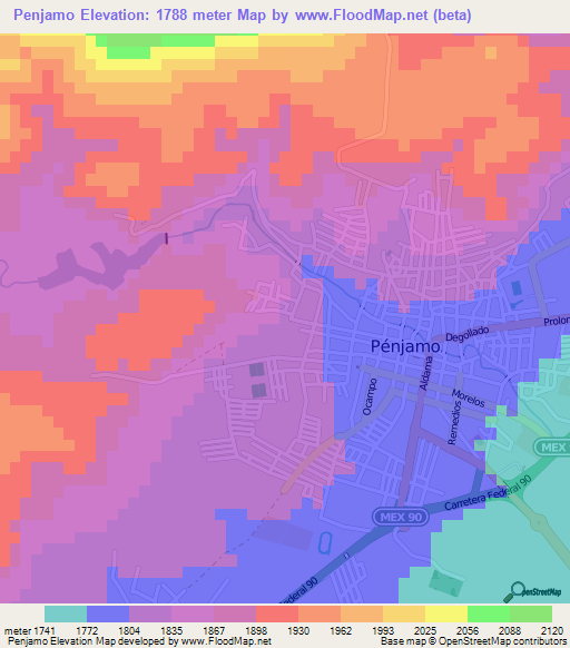 Penjamo,Mexico Elevation Map