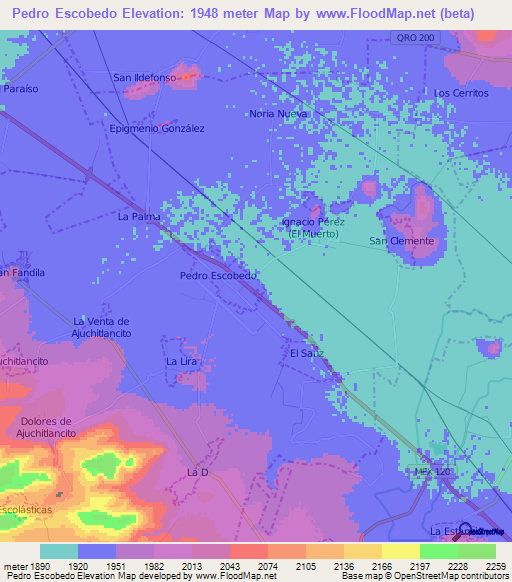 Pedro Escobedo,Mexico Elevation Map