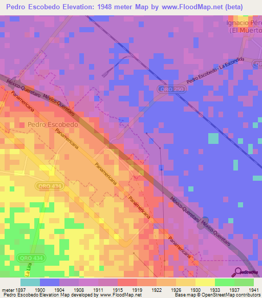 Pedro Escobedo,Mexico Elevation Map