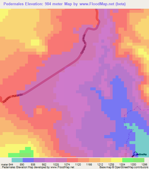 Pedernales,Mexico Elevation Map