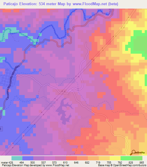 Paticajo,Mexico Elevation Map