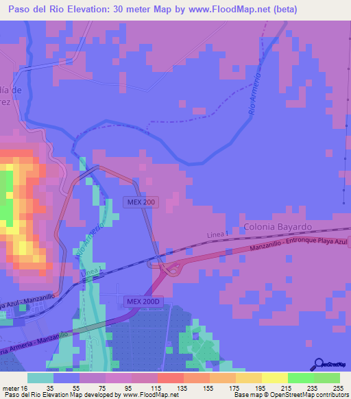 Paso del Rio,Mexico Elevation Map