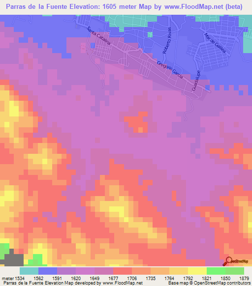 Parras de la Fuente,Mexico Elevation Map