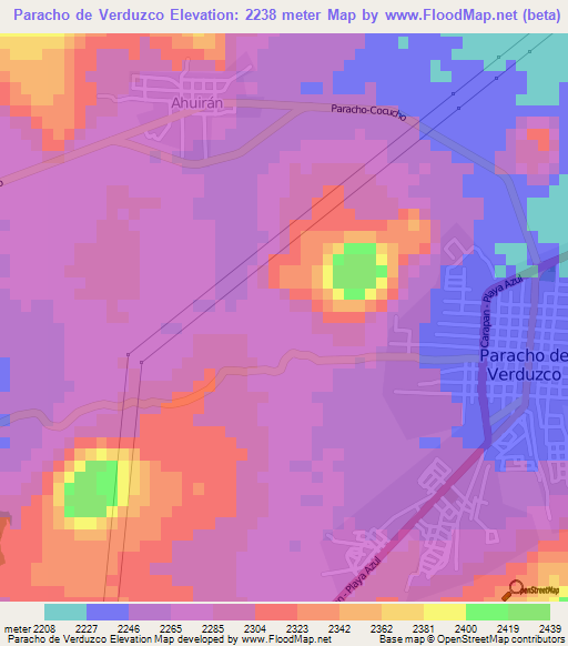 Paracho de Verduzco,Mexico Elevation Map