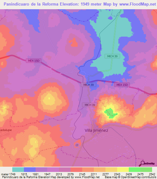 Panindicuaro de la Reforma,Mexico Elevation Map