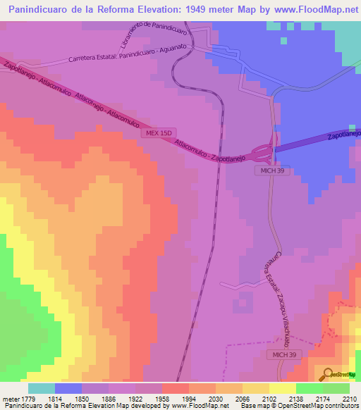 Panindicuaro de la Reforma,Mexico Elevation Map