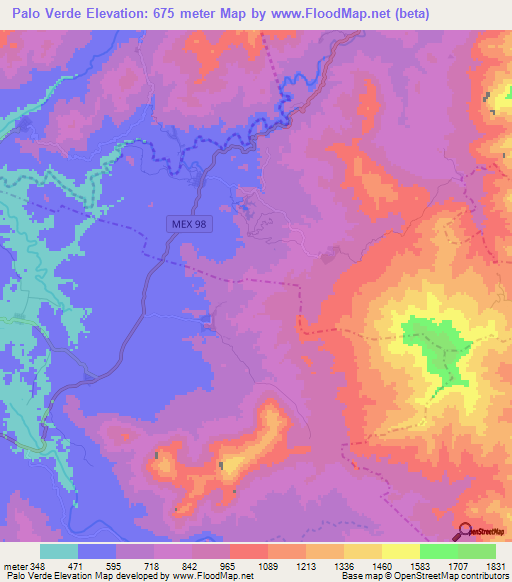 Palo Verde,Mexico Elevation Map