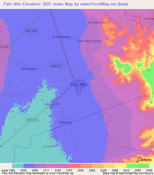 Palo Alto,Mexico Elevation Map