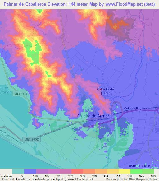 Palmar de Caballeros,Mexico Elevation Map