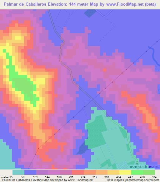 Palmar de Caballeros,Mexico Elevation Map