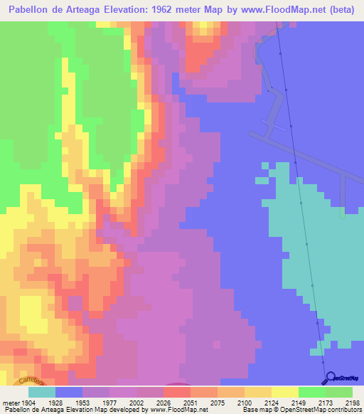 Pabellon de Arteaga,Mexico Elevation Map