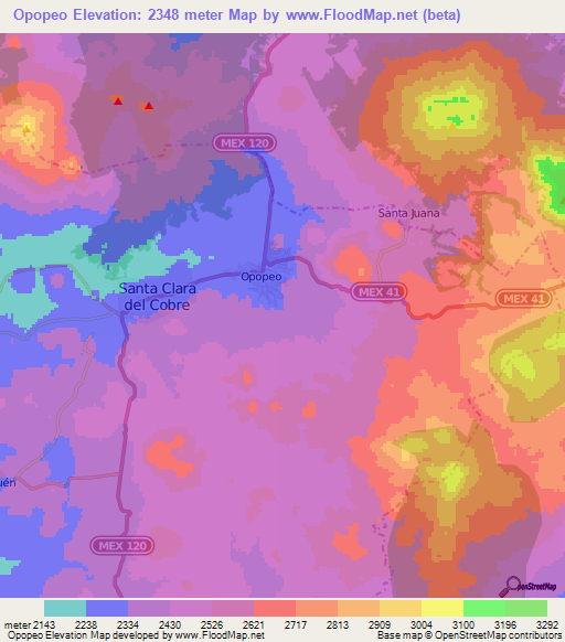 Opopeo,Mexico Elevation Map