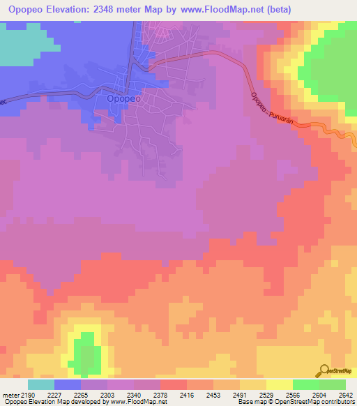 Opopeo,Mexico Elevation Map