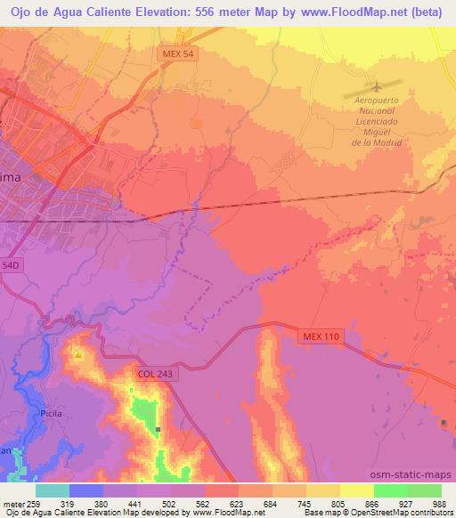 Ojo de Agua Caliente,Mexico Elevation Map