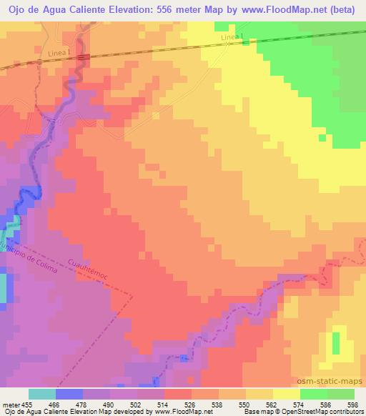 Ojo de Agua Caliente,Mexico Elevation Map