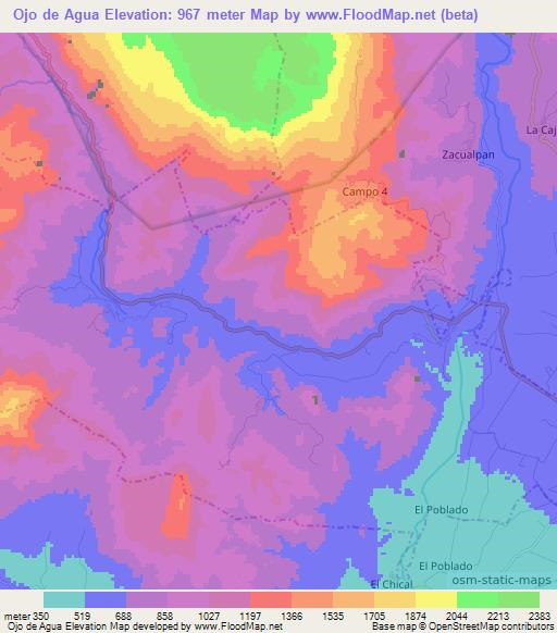 Ojo de Agua,Mexico Elevation Map