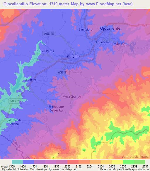 Ojocalientillo,Mexico Elevation Map