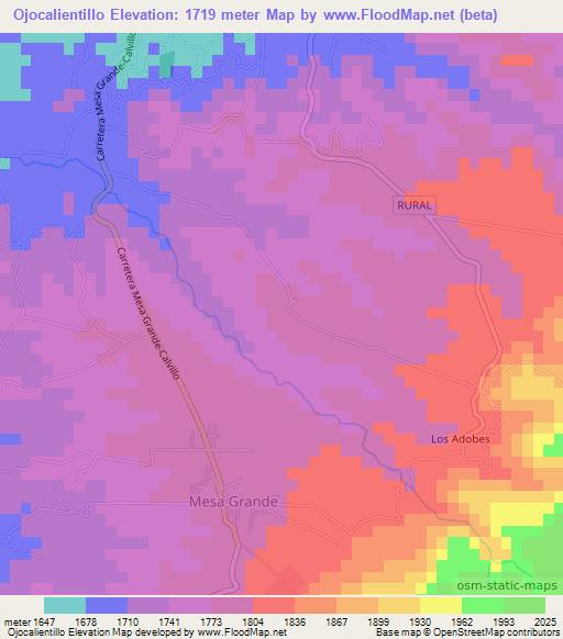 Ojocalientillo,Mexico Elevation Map