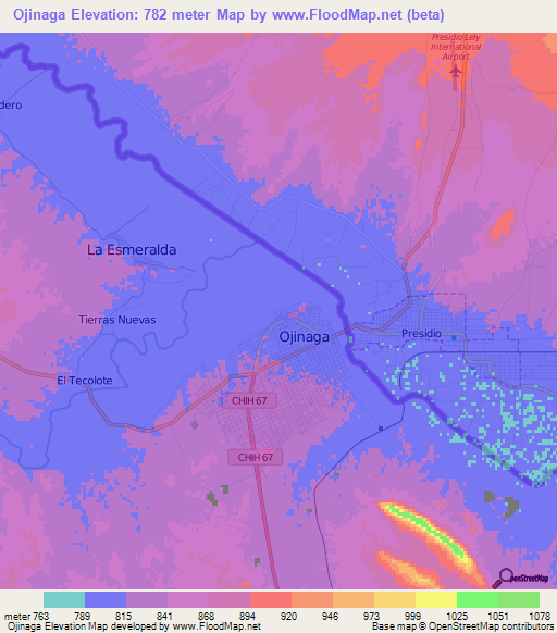 Ojinaga,Mexico Elevation Map