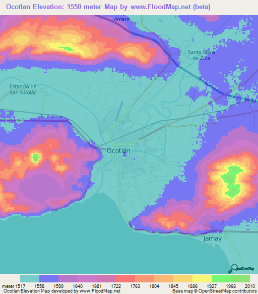 Ocotlan,Mexico Elevation Map