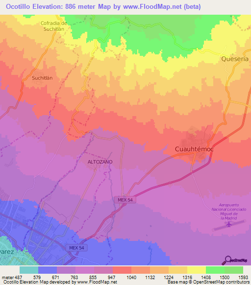 Ocotillo,Mexico Elevation Map