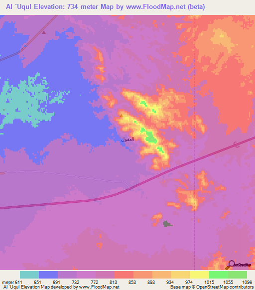 Al `Uqul,Saudi Arabia Elevation Map