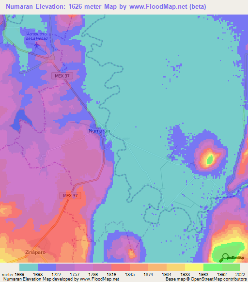 Numaran,Mexico Elevation Map