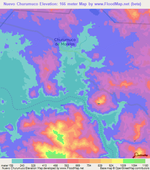 Nuevo Churumuco,Mexico Elevation Map