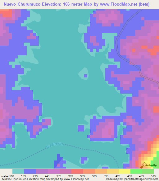 Nuevo Churumuco,Mexico Elevation Map