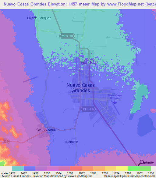 Nuevo Casas Grandes,Mexico Elevation Map