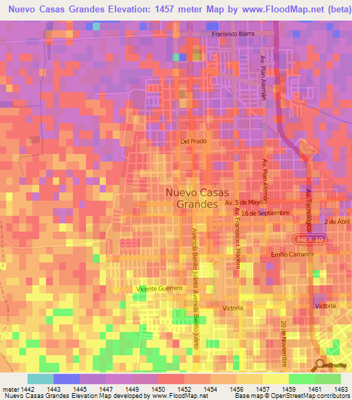 Nuevo Casas Grandes,Mexico Elevation Map