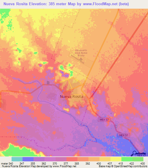 Nueva Rosita,Mexico Elevation Map