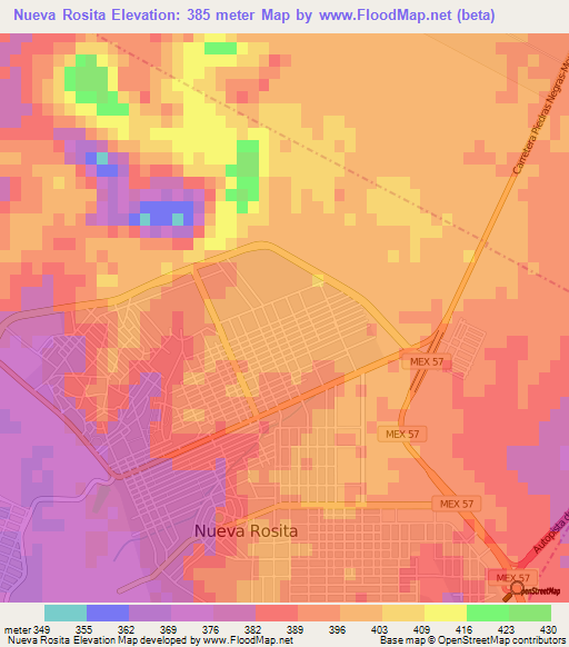 Nueva Rosita,Mexico Elevation Map