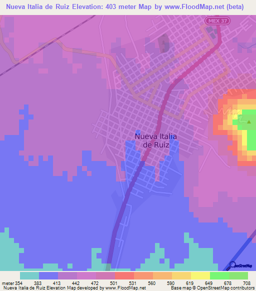 Nueva Italia de Ruiz,Mexico Elevation Map